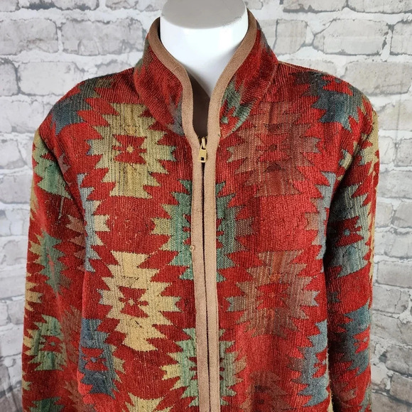 Vintage Circle T Zip Front Southwestern Woven Duster Jacket Terracotta Large - Picture 4 of 16